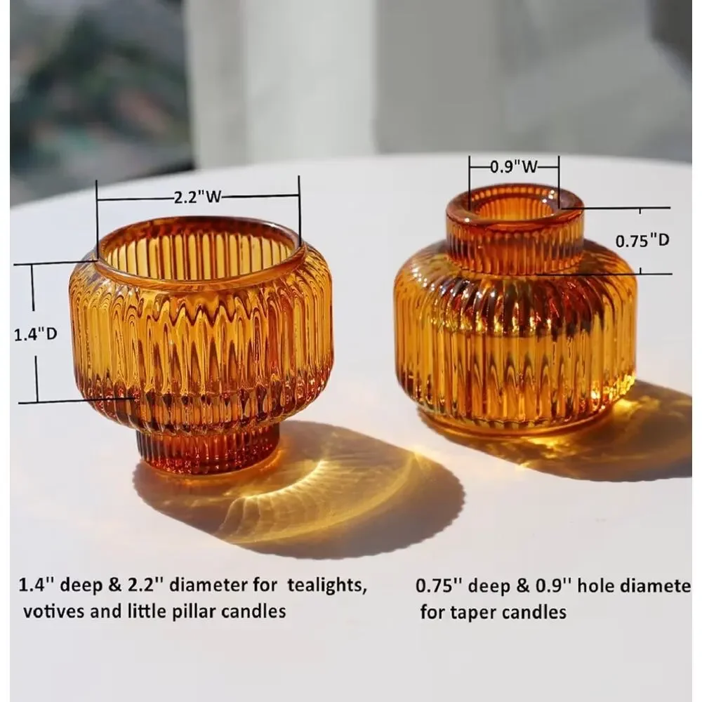 Amber Glass Votive Tea Light Candle Holders Set of 4 Home Hygge Cottagecore